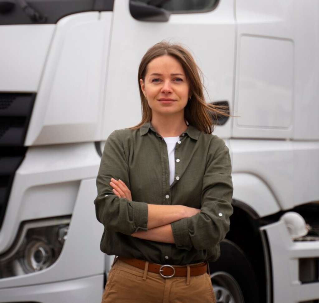 En la imagen se muestra un camionero feliz