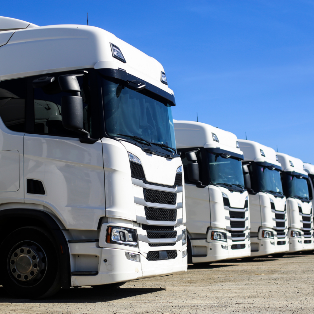 En la imagen se muestra una flota de camiones estacionados