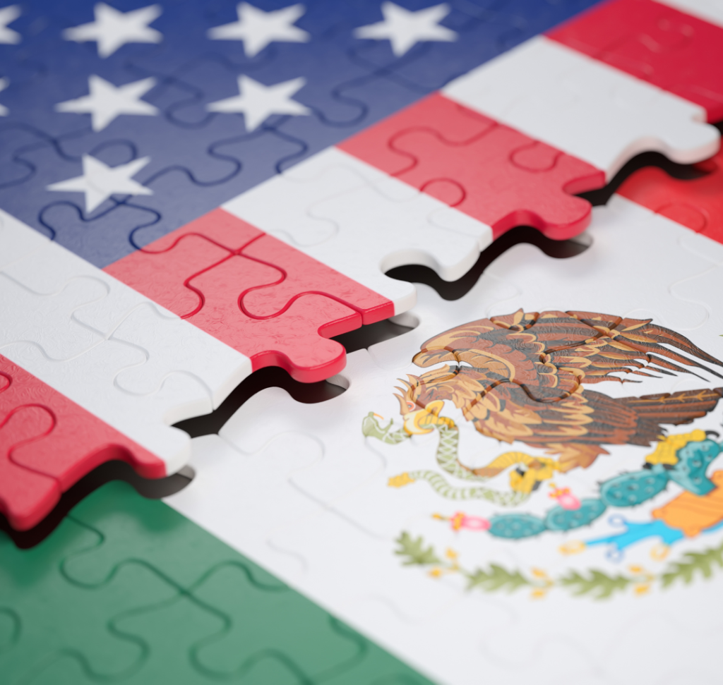 En la imagen se muestra un rompecabezas con las banderas de México y Estados Unidos