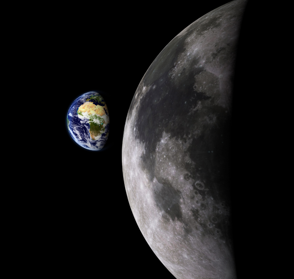 En la imagen se muestra la luna y el planeta Tierra
