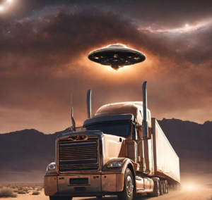 En la imagen se muestra un camión dejabo de un OVNI
