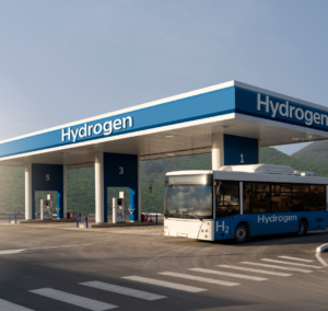 En la imagen se muestra un vehículo recargando hidrógeno