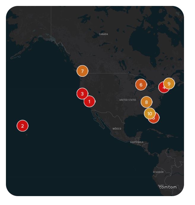 Las ciudades con mayor congestión de EE.UU. y del mundo en 2025