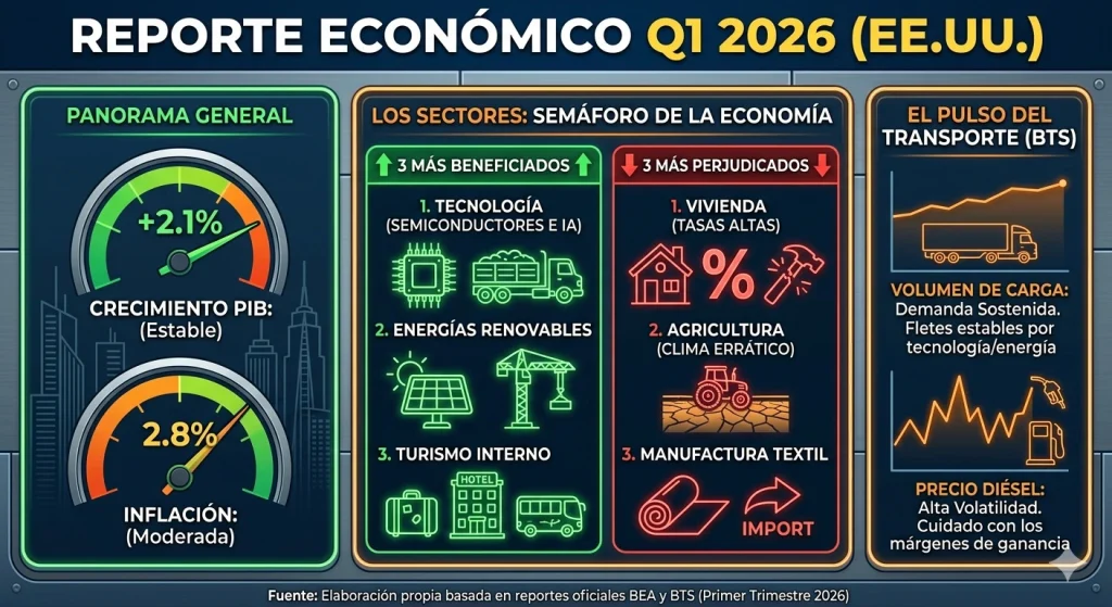 Una infografía sobre la economía de EE. UU. el primer trimestre de 2026.